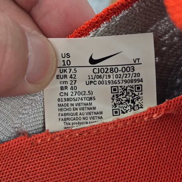Nike React Phantom Run Flyknit 2 Vast Grey Orange Laceless Running Shoe Women 10 - Picture 13 of 13